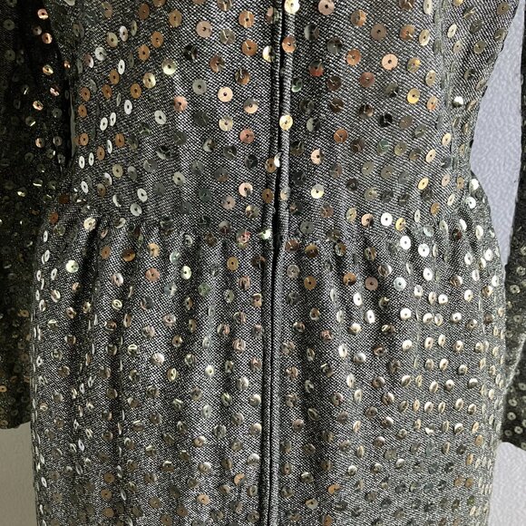 1970s Silver Sequined Modest Long Sleeve Maxi Dress - Picture 4 of 15